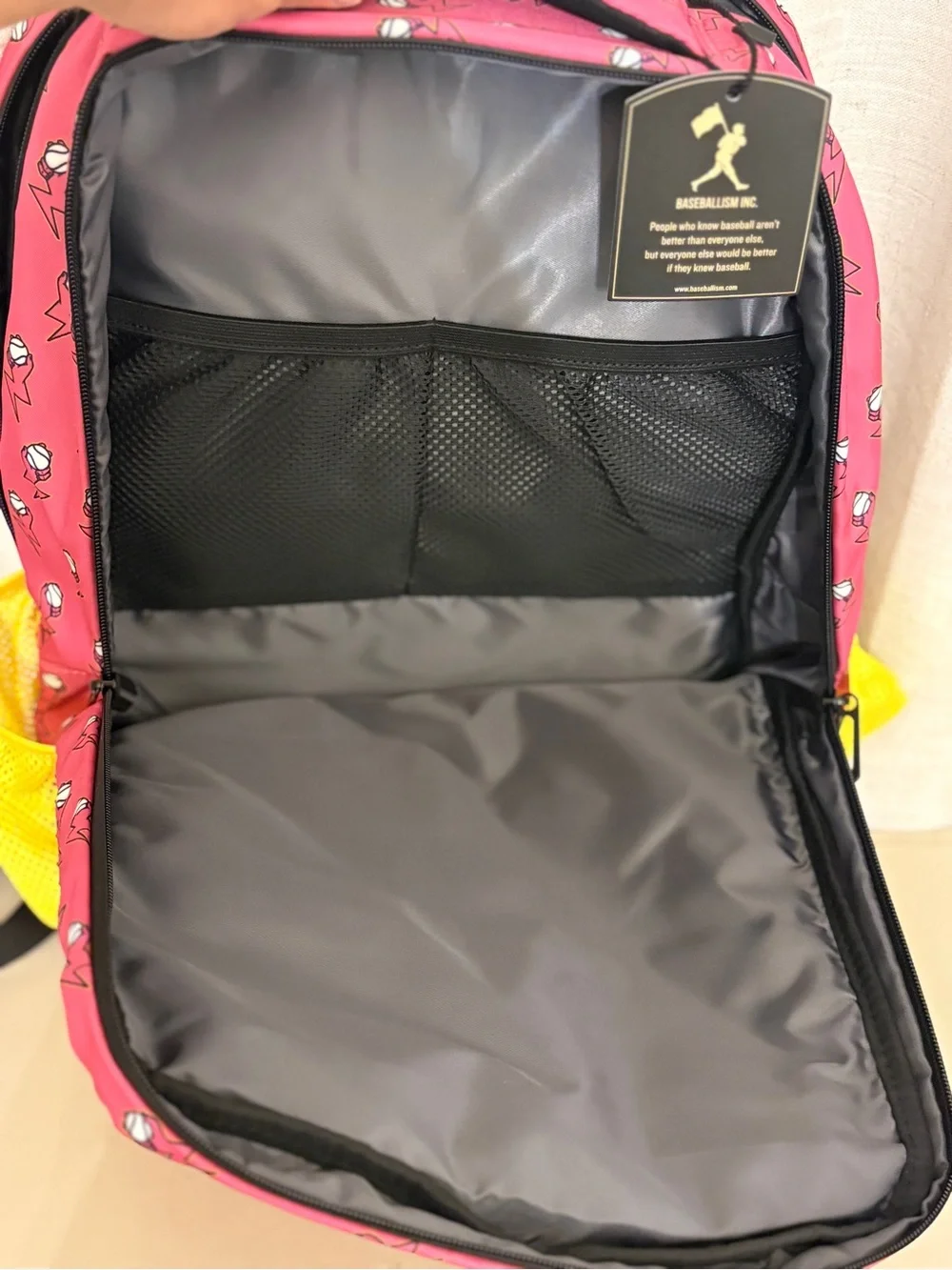NWT Baseballism Electric No Fear Cap Clip Backpack Pink Yellow Babe Ruth Quote